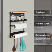 Plantex GI Steel Multi-Purpose Magnetic Shelf for Home/Fridge Organizer Spice Rack with Paper-Towel Holder/Kitchen Rack for Refrigerator (Big-Black)