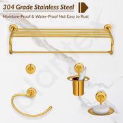 Plantex 304 Grade Stainless Steel Bathroom Accessories Set of 5 - Towel Rack/Napkin Ring/Soap Dish/Toothbrush Holder/Robe Hanger - Daizy (Golden)