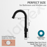 Plantex Swan Neck for Bathroom with Brass Spindle/Pillar Cock Water Tap/Table Top Basin Tap with Teflon Tape - Pack of 1 (Black)