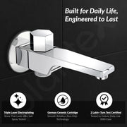 Plantex Steel Spout for Bathroom with Wall Flange and Teflon Tape/Button Attachment for Hand Shower-(AC06-Chrome)