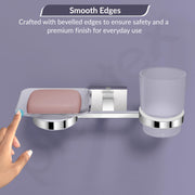 Plantex 304 Stainless Steel Soap and Brush Holder for Bathroom/Soap Dish/Tumbler Holder/Bathroom Accessories (Benz - Chrome)