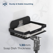 Plantex Self Adhesive Soap Dish with Tumbler Holder/Stainless Steel Soap Holder/Tooth Brush Stand for Bathroom Accessories (Black, Combo)