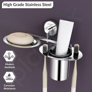 Plantex Stainless Steel Soap Dish with Tumbler Holder/Soap Dish with Toothpaste Holder/Soap Holder for Bathroom/Bathroom Accessories (Chrome)