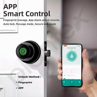 Plantex Aluminium Smart Door Lock/Cylindrical Smart Lock For Wooden Door/Digital Fingerprint Smart Door Lock With 2 Keys For Home/Office/Hotel - (Black)