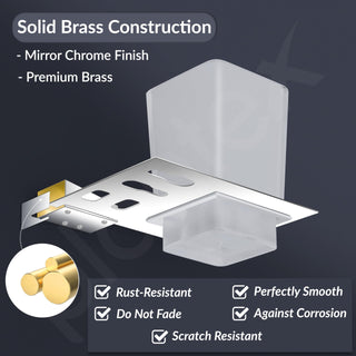 Plantex Smero Pure Brass Tooth Brush Holder/Tumbler Holder/Toothpaste Holder/Bathroom Accessories - Arrete (Chrome)