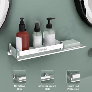 Plantex Stainless Steel Bathroom Shelf with Soap Dish/2in1 Multipurpose Shelf for Bathroom/Bathroom Shelf Rack (15x5 Inches) – Pack of 1