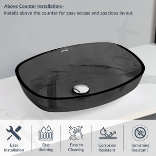 Plantex Matt Basin For Bathroom/Glass Tabletop Wash Basin/Luxury Countertop Basin For Home/Office (21 X 16 X 4 Inch - Black)