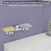 Plantex 304 Grade Stainless Steel Square Dual Soap Holder for Bathroom/Wall Mounted Soap Holder/Bathroom Accessories - Benz (Chrome)