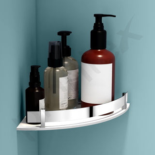 Plantex Bathroom Corner Shelf for Wall Acrylic/Wall Mounted Shelf for Bathroom with Stainless Steel Railings/Wash Room Accessories Items (White, 10x10 inches)