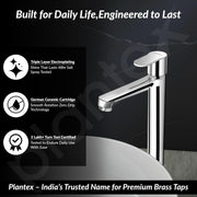 Plantex Pure Brass High Neck Pillar Cocke/Tall Body Pillar Cock for Basin with Teflon Tape/Tap for Wash Basin with 7 Year Warranty - (Alpha, Chrome)
