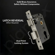 Plantex Mortise Door Lock for Home/6-Lever Lock Mechanism with 3 Years of Warranty/Door Handle Lock with 3 Keys, Brass Lockbody & Cylinder - (8132-Matt)