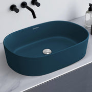 Plantex Ceramic Wash Basin for Bathroom/Oval Counter Top Basin/Tabletop Wash Basin for Home/Office(Pine Blue - 22x14x6 inch)