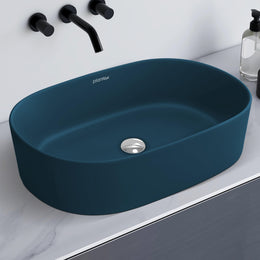 Plantex Ceramic Wash Basin for Bathroom/Oval Counter Top Basin/Tabletop Wash Basin for Home/Office(Pine Blue - 22x14x6 inch)