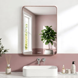 Plantex Aluminium Frame Mirror for Bathroom/Wall Mount Square Mirror for Bedroom/Dressing Room/Living Room/Entryway - (Rose Gold, 20x28 Inch)