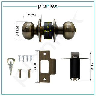 Plantex Bathroom Door Lock/Keyless Cylindrical Lock for Bathroom/Balcony/Tubular Door Knob/Handle (Without Key-Brass Antique)