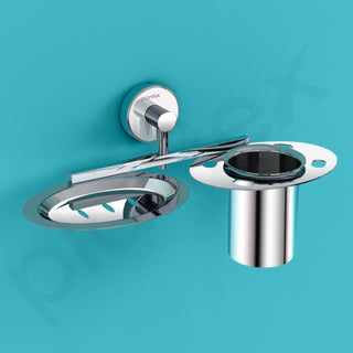 Plantex Stainless Steel Soap Dish with Tumbler Holder/Soap Dish with Toothpaste Holder/Soap Holder for Bathroom/Bathroom Accessories (Chrome)