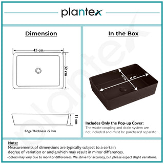 Plantex Wash Basin for Bathroom/Melamine Table Top Washbasin/Countertop Basin (Brown, 18 x 13 x 4.5 Inch)