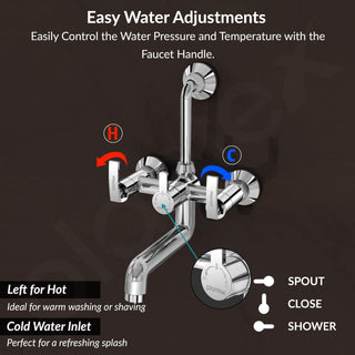 Plantex Wall Mixer for Bathroom 2 in 1 with L-Bend Provision for Overhead Shower/Pure Brass Mixer Tap for Bathroom with Water Saving Nozzle Tap- Pack of 1 (Col-1018-Chrome)