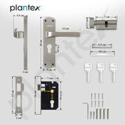 Plantex Mortise Door Lock for Home/6-Lever Lock Mechanism with 3 Years of Warranty/Door Handle Lock with 3 Keys, Brass Lockbody & Cylinder - (8132-Matt)