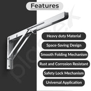 Plantex Heavy Duty 20 Inch Foldable Shelf Bracket/Stainless Steel Multipurpose Bracket/L Bracket/Space Saving Bracket for Wall/Folding Table Bracket for Home & Office (Pack of 2, Chrome)