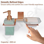 Plantex 304 Grade Stainless Steel Glass Soap Dish with Liquid Dispenser for Bathroom/Soap Stand/Glass Shampoo Dispenser/Bathroom Accessories - Pack of 1 (Crystal, PVD Rose Gold)