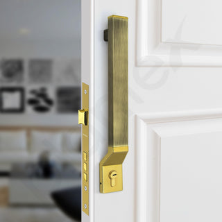 Plantex 15 Inch Door Handle with Lock/Stainless Steel Handle Set for Home/Office/Door Accessories - Pack of 1 (Brass Antique & Gold)