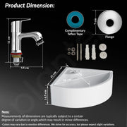 Plantex Ceramic Basin with Stainless Steel Pillar Cock/Wall Hung Basin/Deck Mount Tap/Corner Basin for Bathroom - (Cornia - Combo)