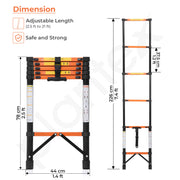 Plantex 2.3m (7.55 ft.) Telescopic Ladder/Carbon Steel 6-Steps Portable & Compact Ladder/Foldable Multipurpose Collapsible Ladder for Home & Outdoor Use - (Orange)