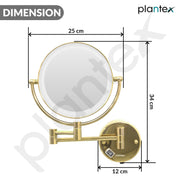 Plantex Brass and 304 Stainless-Steel Magnifying Mirror with LED/Wall Mount Makeup Mirror with Light/Zoom Mirror- 5x/1x Magnification (8 Inch-Gold)