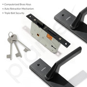 Plantex Heavy-Duty Door Lock Set - Main Door Lock Handle Set/ 6-Lever Lock Mechanism with 3 Years of Warranty/Mortise Lock with 3 Keys, Brass Lockbody (Z-Black)