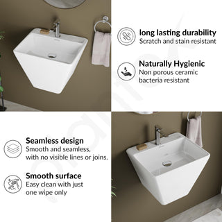Plantex Ceramic Wash Basin/Half Pedestal Washbasin for Bathroom with 10 Years Glaze Warranty by Plantex/Wall Hung Wash Basin for Office/Hotels (White - 18x 14 x 14 Inch)