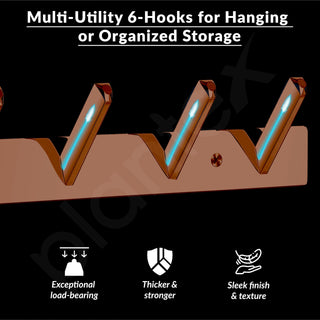 Plantex Wall Hooks for Hanging Cloth/Stainless Steel Towel Hangers/Bathroom Robe Hooks/Door Hangers/Square Wall Hook/Hook Rail for Hanging Keys - 6 Hooks (Pack of 1, PVD Rose Gold)