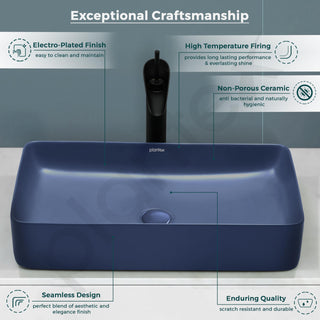 Plantex Basin for Bathroom/Ceramic Table Top Wash Basin/Over Counter Washbasin for Restaurant/Hotel (Matt Blue - 24 x 14 x 4.5 Inch)
