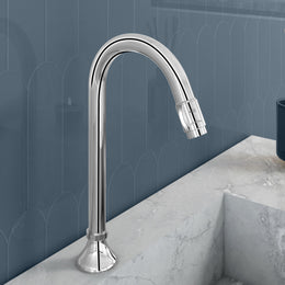 Plantex Pure Brass Mouth Flow Swan Neck Pillar Cock Water Tap with Teflon Tape/Tabletop Basin Tap with 7 Year Warranty (MAG-1204-Chrome)
