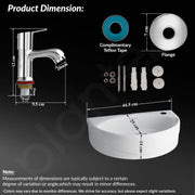 Plantex Ceramic Basin with Stainless Steel Pillar Cock/Wall Hung Basin/Deck Mount Tap/Basin for Bathroom - (Cody - Combo)