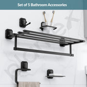 Plantex Cute 304 Grade Stainless Steel Towel Rack for Bathroom/Soap Holder/Napkin Ring/Tumbler Holder/Robe Hook/Bathroom Accessories - Black