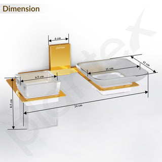 Plantex 304 Grade Stainless Steel Glass Soap Dish with Tumbler Holder/Soap Stand/Toothbrush Holder/Bathroom Accessories - Crystal (PVD Gold)