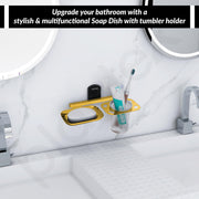 Plantex 304 Grade Stainless Steel 2 in1 Soap Dish with Tumbler Holder/Soap Stand/Tooth Brush Holder for Bathroom/Bathroom Accessories - Parv (Gold & Black)