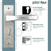 Plantex Heavy-Duty Door Lock Set - Main Door Lock Handle Set/Mortise Lock with 3 Keys, Brass Lockbody & Cylinder (8085 - Satin Steel & Chrome)