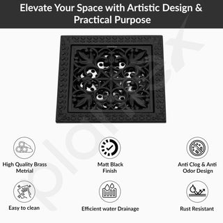 Plantex Solid Brass Floor Drain for Bathroom/Floor Drain Jali/Floor Trap/Water Drainer with Anti- Foul Cockroach Trap- (Black, 5 x 5 Inch)