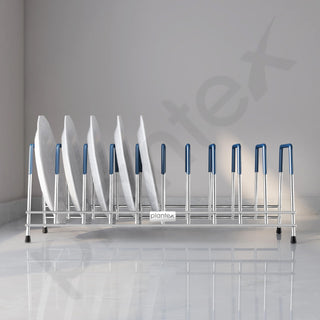 Plantex Stainless Steel Plate Organizer for kitchen/10 Slot Plate Stand for Kitchen Cabinet/Rubber-Gripped Dish Stand for Cabinet(Size-6inches, Slot- 10, Pack of 1)