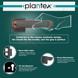 Plantex Triple Security Door Lock for Home/Main Door Lock Set with 3 Years of Warranty/Mortise Lock for Door with Brass Lock Body & Cylinder (7127, Grey & Choco)