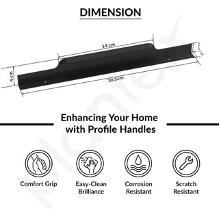 Plantex Profile Handle for Kitchen Cabinet/12 Inch Alluminium Drawer Profile Handle/Wardrobe Pull Handle for Home/Office/Hotel - Pack of 2 (Black)