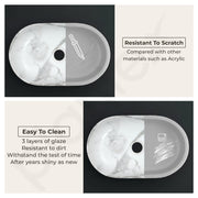 Plantex Tabletop Washbasin for Bathroom/Designer Ceramic Hand Wash Basin/Oval Countertop Basin/Home/Office (22x13.5x6 Inch - White & Grey)