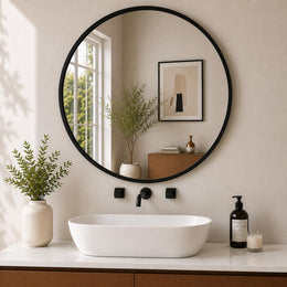 Plantex Aluminium Frame Mirror for Wall/Mirror for Bathroom/Round Mirror for Bathroom/Wall Mount Mirror for Bedroom/Dressing Room/Living Room/Entryway - Shatterproof Mirror (24inch-Brushed Black)