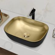 Plantex Table Top Wash Basin for Bathroom/Rectangle Ceramic Basin/Countertop Vessel Sink Basin for Home/Office/Hotel (Black & Gold - 18 x 13 x 5 Inch)