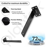 Plantex 8 inch Heavy Duty Shelf Bracket/Wall Shelves Angle Brackets/GI Steel Shelf bracket/Angles for wall shelf - Pair of 1 (Black)