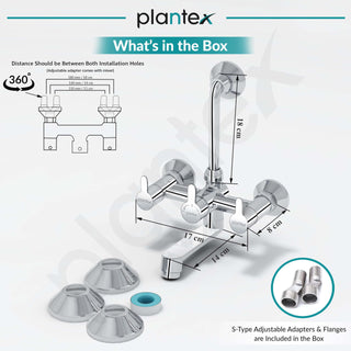 Plantex Brass Wall Mixer for Bathroom with L-Bend Connector for Overhead Shower/Mixer Tap/Wall Mixer for Bathroom 2 in 1 with 7 Year Manufacturer's Warranty(FLO-818-Chrome)
