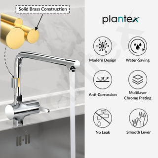 Plantex Pure Brass Sink Tap for Kitchen Basin with 360° Swivel Spout/Kitchen Sink Tap/Faucet for Kitchen with Brass Wall Flange and Teflon Tape (ORE-1412-Chrome)