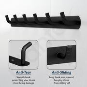 Plantex Wall Hooks for Hanging Cloth/Stainless Steel Towel Hangers/Bathroom Robe Hooks/Door Hangers/Wall Hook Rack/Hook Rail for Hanging Keys - 6 Hooks (Pack of 1, Black)